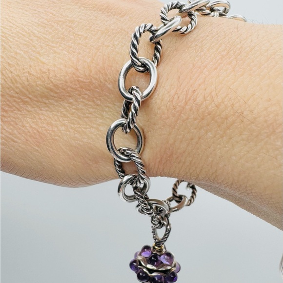 David Yurman Oval Link Charm Bracelet With Amethyst And Gold - Picture 5 of 8